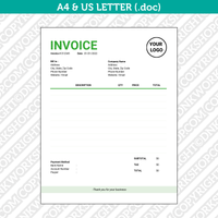 Invoice Template Word - Editable Bill Receipt | A4 & US Letter