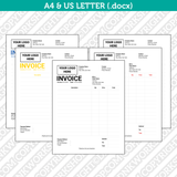 Invoice Template Word - Printable Bill Receipt Digital Order Form | A4 & US Letter