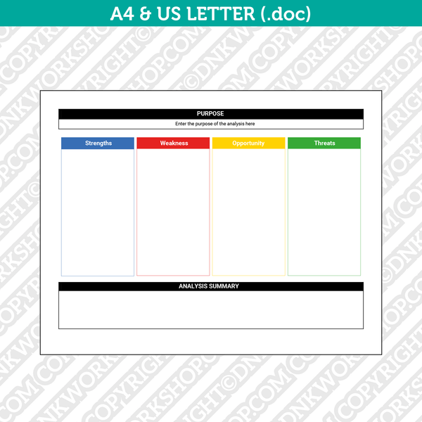 Editable SWOT ANALYSIS Template Printable Microsoft Word | A4 & US Letter.