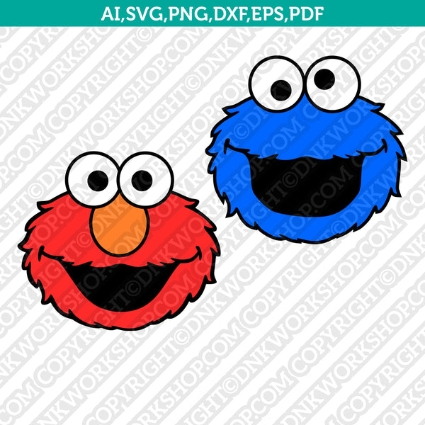 Elmo Cookie Monster Face Sesame Street SVG Sticker Decal Silhouette Cameo Cricut Cut File Clipart Png Eps Dxf Vector