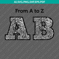 Fingerprint Letters Font Alphabet SVG Cut File Vector Silhouette Cameo Cricut Clipart Png Dxf Eps