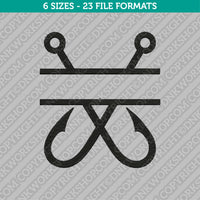 Fish Hook Split Monogram Frame Embroidery Design - 6 Sizes - INSTANT DOWNLOAD 