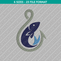 Fishing Hook with Fish Embroidery Design  - 6 Sizes - INSTANT DOWNLOAD 