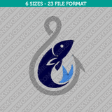 Fishing Hook with Fish Embroidery Design  - 6 Sizes - INSTANT DOWNLOAD 