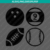 Football Soccer Ball Baseball Tennis Pool Basketball Volleyball Bowling Rugby Billiard SVG Silhouette Cameo Cricut Cut File Png Dxf