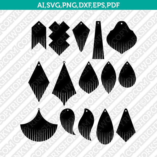 Fringe Acrylic Wood Leather Earring Template SVG Laser Cut File Vector Cricut Silhouette Cameo Clipart Png Dxf Eps