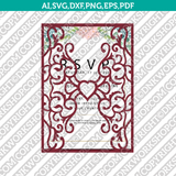 Gate Fold Heart Wedding Invitation Template Quinceanera Christening Envelope Silhouette Cameo Cricut SVG Clipart Png Eps Dxf Laser Cut File