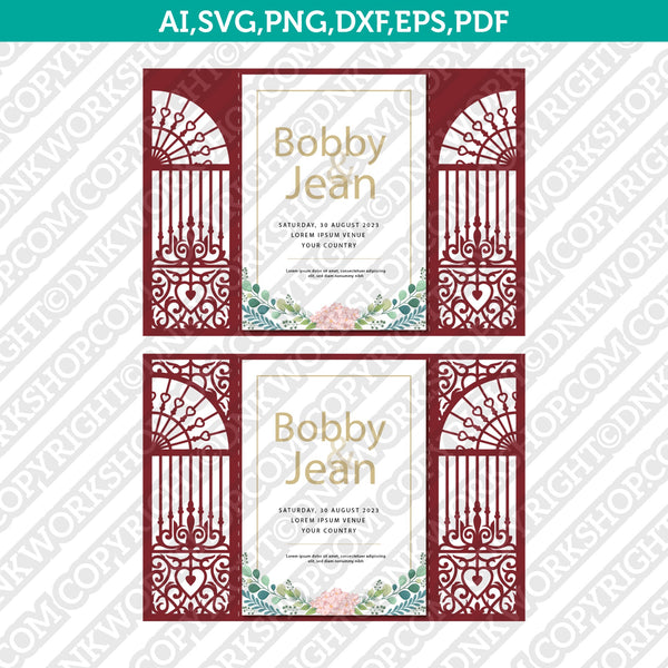 Gate Fold Wedding Invitation Template Quinceanera Christening SVG Laser Cut File Vector Cricut Silhouette Cameo Clipart Png Dxf Eps