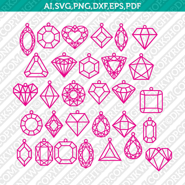Gem Diamond Emerald Crystal Earring Template SVG Laser Cut File Vector Cricut Silhouette Cameo Clipart Png Dxf Eps