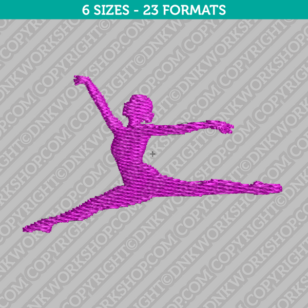 Gymnast Girl Ballerina Jumping Silhouette Embroidery Design