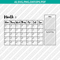Hand Drawn Monthly Calendar Svg Reusable Calendar with Days Dry Erase Rustic Calendar Silhouette Cameo Cricut Cut File Clipart Png Eps Dxf vector