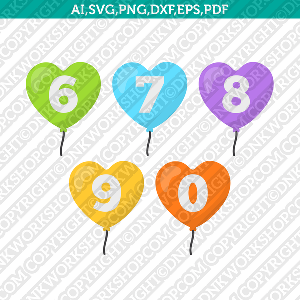Heart Love Balloons Numbers SVG Cricut Cut File Clipart Png Eps Dxf Vector