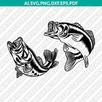 Jumping Bass Fish Fishing SVG Vector Silhouette Cameo Cricut Cut File  Dxf Eps Clipart Png