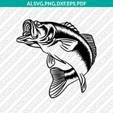 Jumping Bass Fish Fishing SVG Vector Silhouette Cameo Cricut Cut File  Dxf Eps Clipart Png