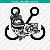 Jumping Bass Fish and Hook Fishing SVG Cut File Vector Cricut Clipart Png Dxf Eps