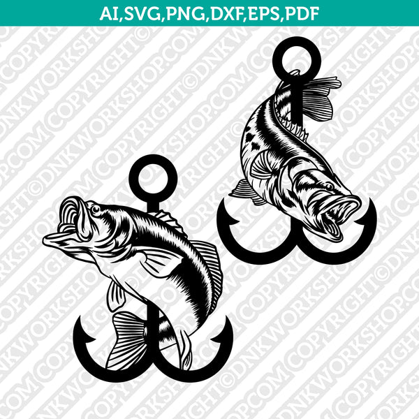 Jumping Bass Fish and Hook Fishing SVG Cut File Vector Cricut Clipart –  DNKWorkshop