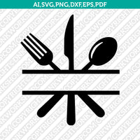Kitchen Utensils Split Monogram Frame SVG Vector Silhouette Cameo Cricut Cut File Clipart Png Eps Dxf