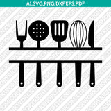 Kitchen Utensils Split Monogram Frame SVG Vector Silhouette Cameo Cricut Cut File Clipart Png Eps Dxf