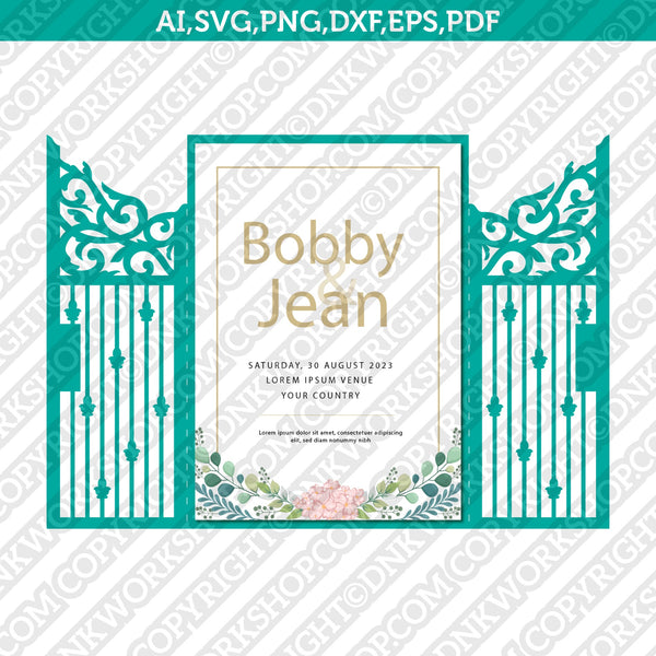Gate Fold Wedding Invitation Template SVG Laser Cut File Vector Cricut Silhouette Cameo Clipart Png Dxf Eps