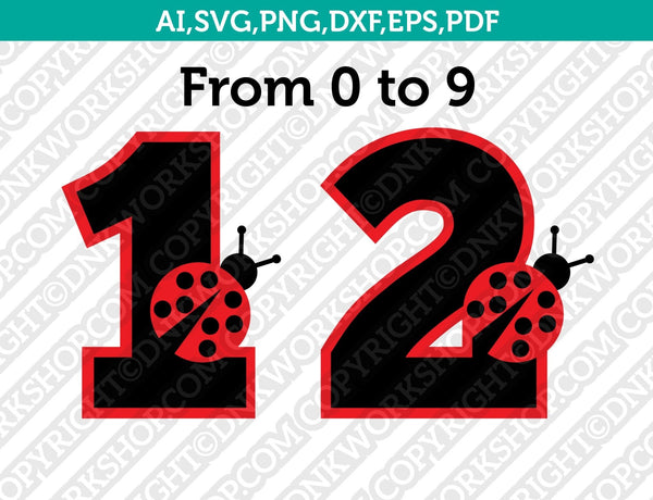 Ladybug Numbers SVG Cut File Cricut Vector Sticker Decal Silhouette Cameo Dxf PNG Eps