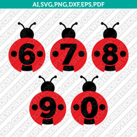 Ladybug Numbers SVG Vector Silhouette Cameo Cricut Cut File Clipart Png Dxf Eps