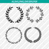 Laurel Wreath Round Circle Monogram Frame¬ SVG Vector Silhouette Cameo Cricut Cut File Clipart Png Dxf Eps