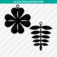 Leaf Leaves Earring Template SVG Vector Silhouette Cameo Cricut Laser Cut File Png Dxf Eps Clipart