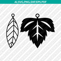 Leaf Leaves Earring Template SVG Vector Silhouette Cameo Cricut Laser Cut File Png Dxf Eps Clipart