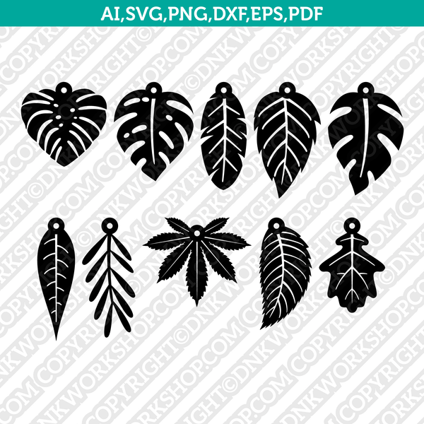Feather Leaf Earring SVG DXF PNG Cut Files