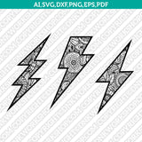 Lightning Bolt Zentangle SVG Vector Silhouette Cameo Cricut Cut File Clipart Eps Png Dxf