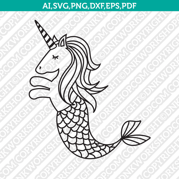 Mermicorn Unicorn Mermaid SVG Vector Silhouette Cameo Cricut Cut File Clipart Png Dxf Eps