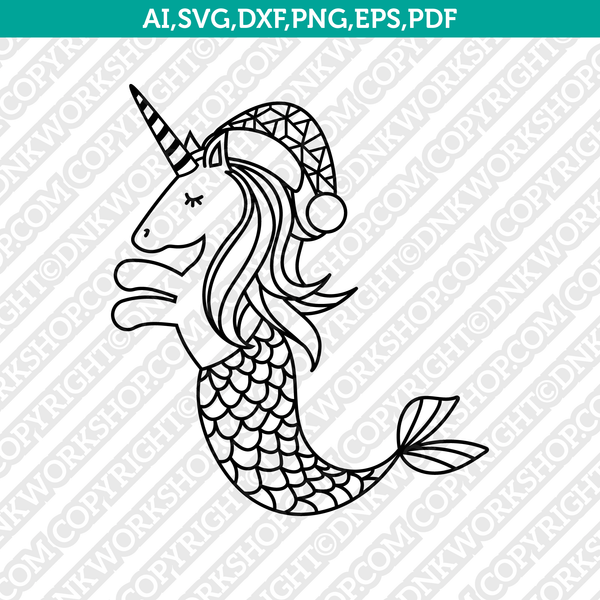 Mermicorn Unicorn Mermaid Mythical SVG Silhouette Cameo Cricut Cut File Clipart Png Eps Dxf