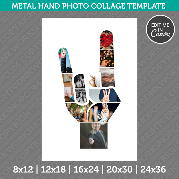 Metal Hand Photo Collage Template Canva PDF