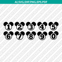 Mickey Circle Numbers SVG Vector Silhouette Cameo Cricut Cut File Clipart Eps Png Dxf