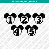 Mickey Circle Numbers SVG Vector Silhouette Cameo Cricut Cut File Clipart Eps Png Dxf