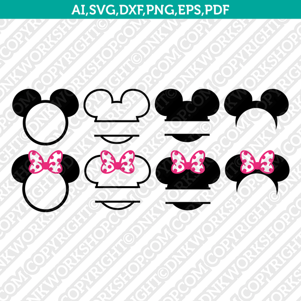 Mickey Minnie Ears Monogram SVG Cricut Cut File Clipart Png Eps Dxf Vector