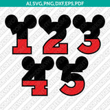 Mickey Mouse Numbers SVG Cut File Cricut Vector Sticker Decal Silhouette Cameo Dxf PNG Eps
