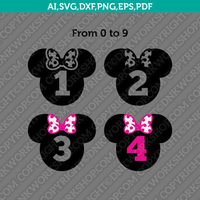 Minnie Mouse Numbers 4 Designs SVG Cut File Cricut Silhouette Cameo Clipart Png Eps Dxf Vector