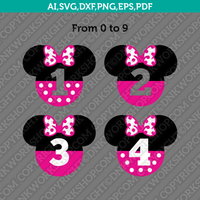Minnie Mouse Numbers SVG Cut File Cricut Silhouette Cameo Clipart Png Eps Dxf Vector