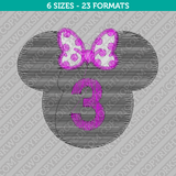 Minnie Mouse Third 3rd Birthday Disney Embroidery Design
