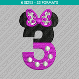 Minnie Mouse Third 3rd Birthday Embroidery Design
