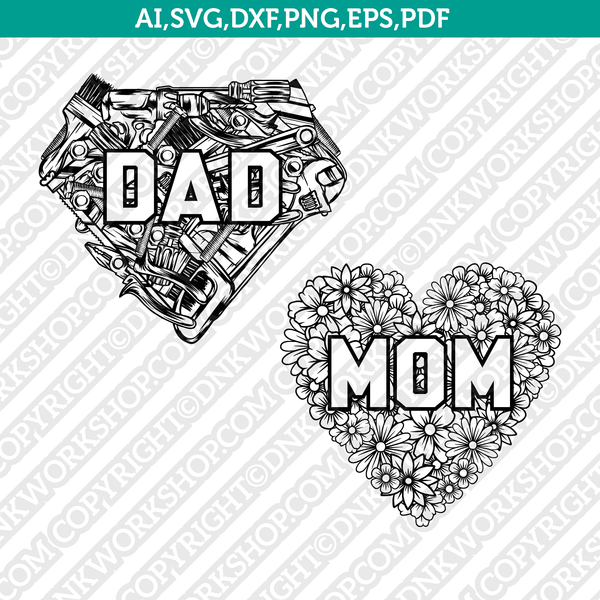 Mom Dad SVG Vector Silhouette Cameo Cricut Cut File  Dxf Eps Clipart Png