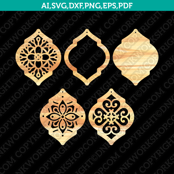 Moroccan Earrings Template SVG Silhouette Cameo Cricut Laser Cut File Png Eps Dxf Vector