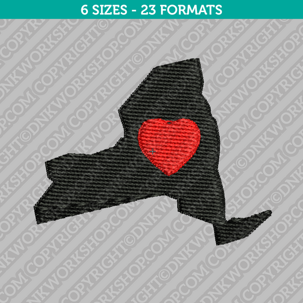 New York State Map Heart Embroidery Design