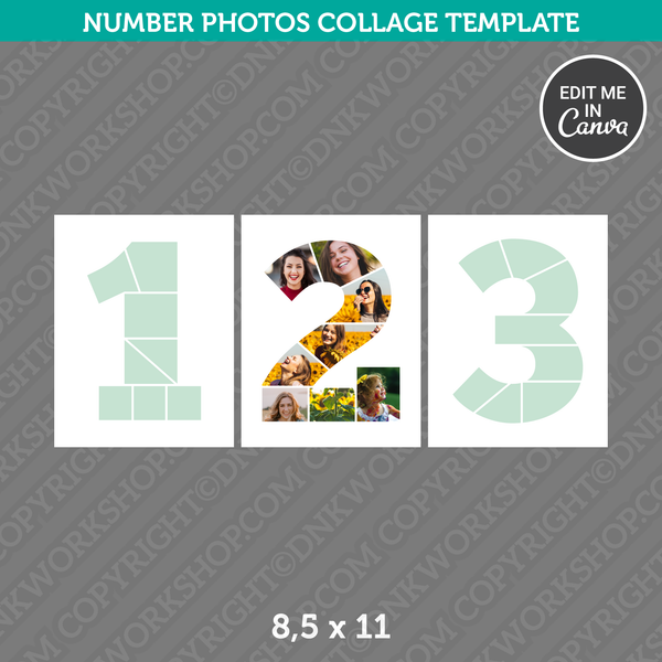 Number Photo Collage Template Canva 8,5 x 11 Inch