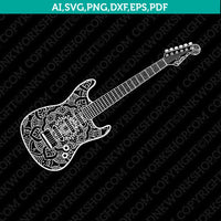 Ornament-Zentangle-Guitar-SVG-Silhouette-Cameo-Cricut-Laser-Cut-File-Clipart-Png-Eps-Dxf