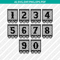Papel Picado Numbers Cinco de Mayo Day of Death Coco SVG Cut File Cricut Silhouette Cameo Clipart Png Eps Dxf Vector