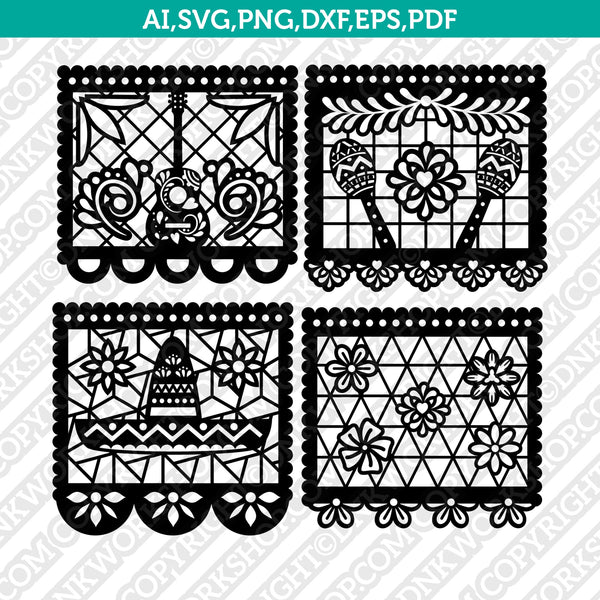 Papel Picado Digital SVG Birthday Decoration Coco Banner Mexican Fiesta Bunting Vector Cricut Cut File Clipart Png Eps Dxf pdf