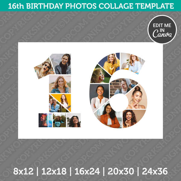 16th Birthday Photos Collage Template