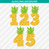 Pineapple Pattern Numbers Birthday Party SVG Vector Silhouette Cameo Cricut Cut File Clipart Png Dxf Eps
